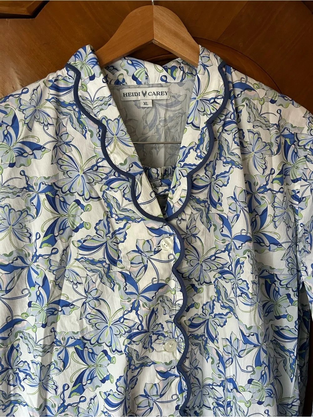 Heidi Carey Cotton Blue and White Floral Scalloped Pajama Set XL